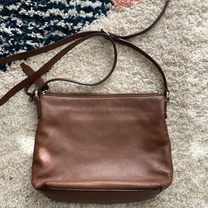 Small brown leather fossil crossbody